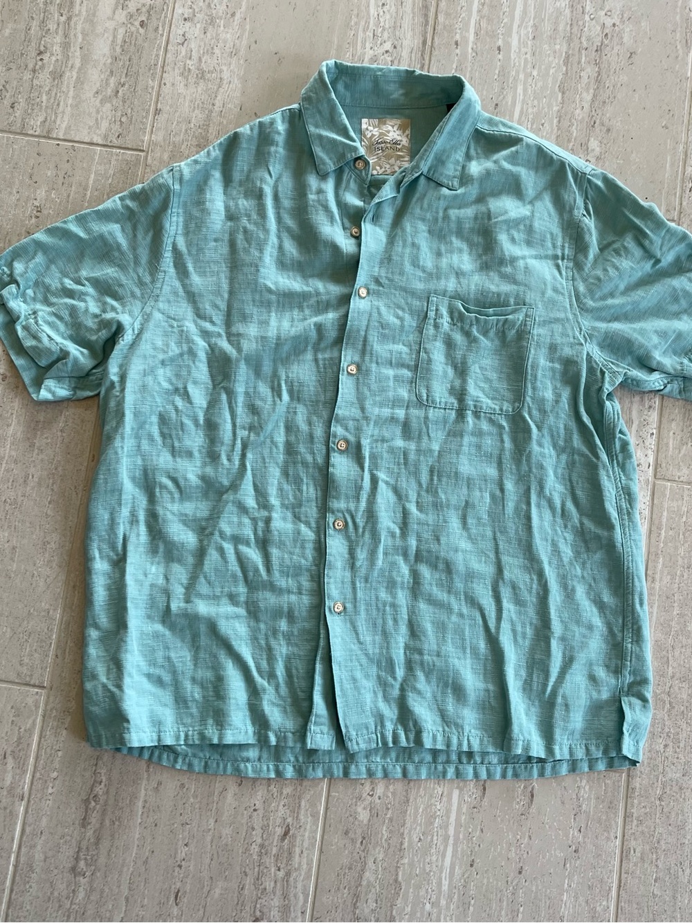 Tasso Elba Island Light Teal Short-Sleeve Linen Button-Up Silk Linen Blend